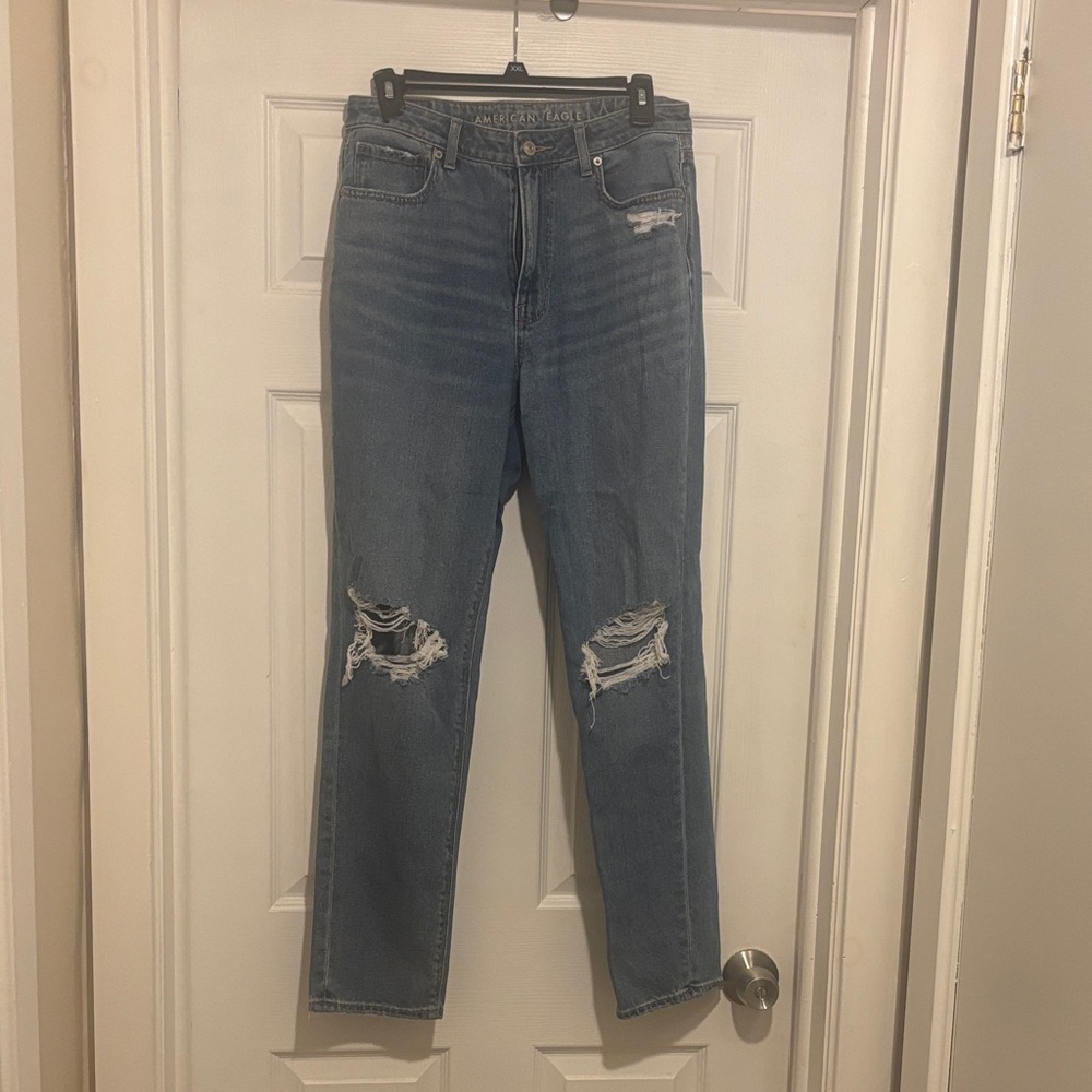 American Eagle Outfitters Blue Ripped Straight Leg Jeans